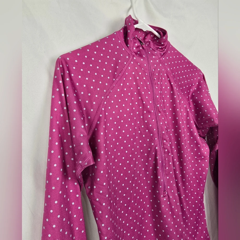 Nike Pro Sporty Pink Polka Dots Half Zip Hiking Workout Running Shirt sz M
